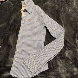 Hollister Blue and White Striped Shirt